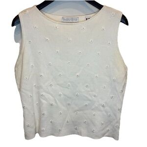 Vintage Valerie Stevens Ivory Combed Cotton vest Large Floral embroidery